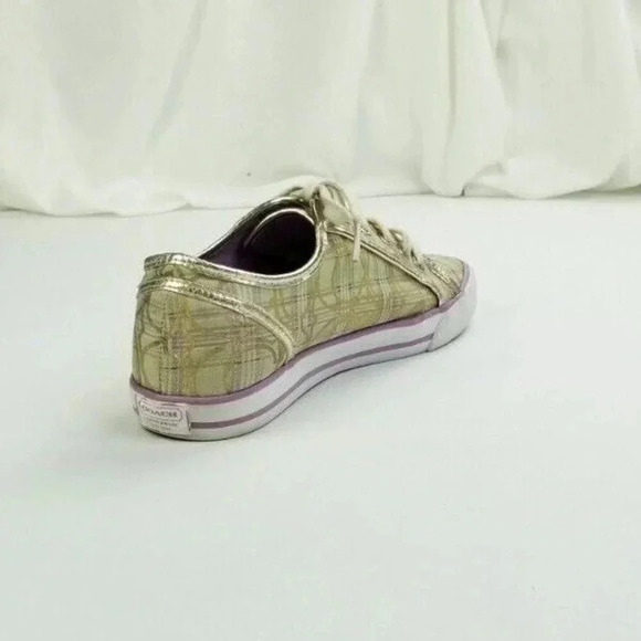 Coach 9B "Dee" Tan Plaid Lace Up "C" Logo & Heel Logo Women's Fashion Sneakers - Picture 7 of 12